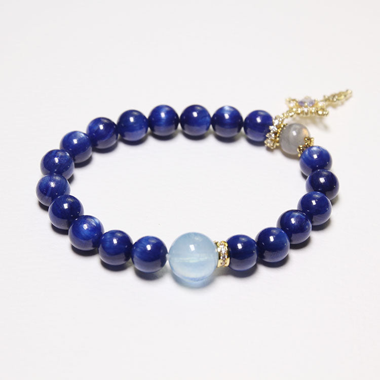 Water Balance - Personalised Kyanite, Aquamarine & Moonstone Bracelet with Birthstone in Silver Cross