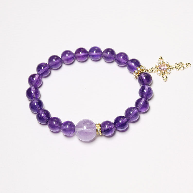 Fire Balance – Personalised Premium Amethyst Bracelet with Birthstone in Silver Cross