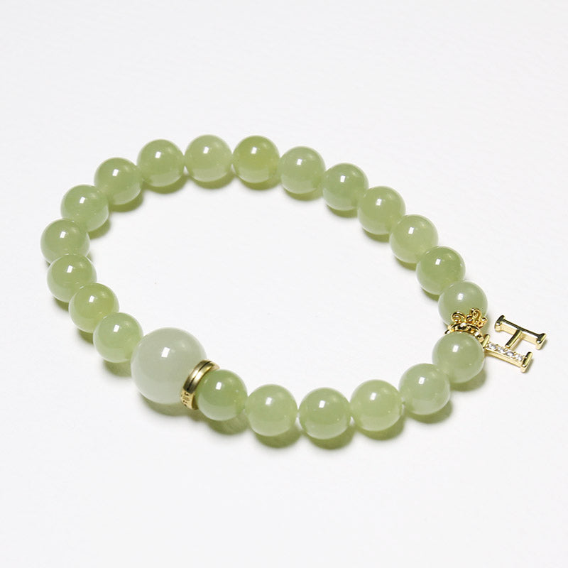 Wood Energy - Personalised Grape Green Hetian Jade Bracelet with Zodiac Sign & Name Initial