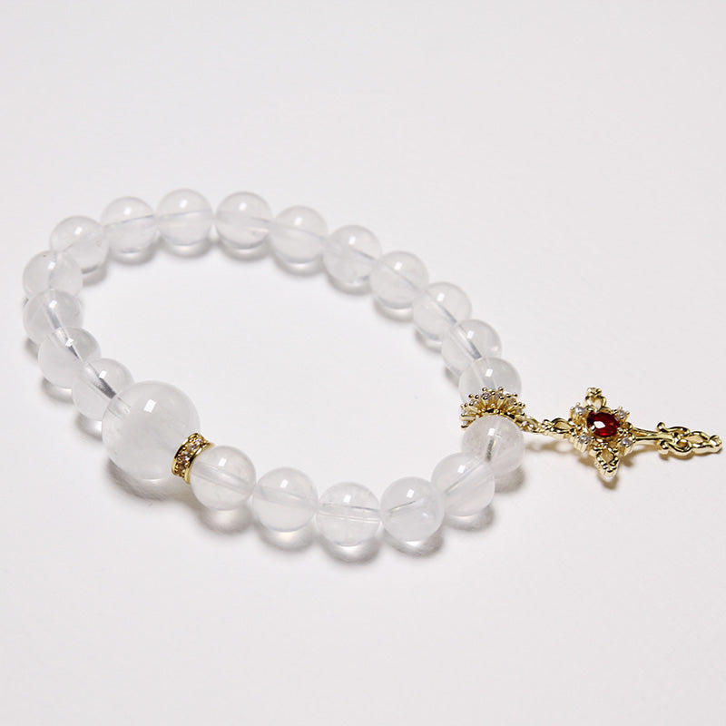 Metal Energy - Personalised White Phantom Crystal Bracelet for Women with Birthstone Sealed in Silver Cross Charm