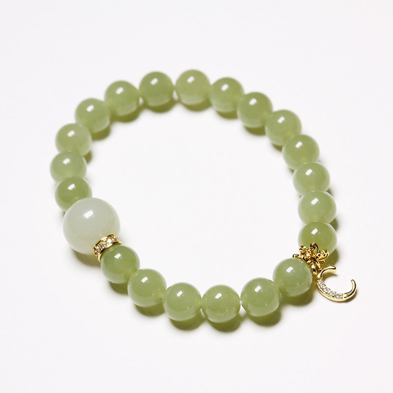 Custom Hetian Jade Bracelet with Silver Letter Charm for Women