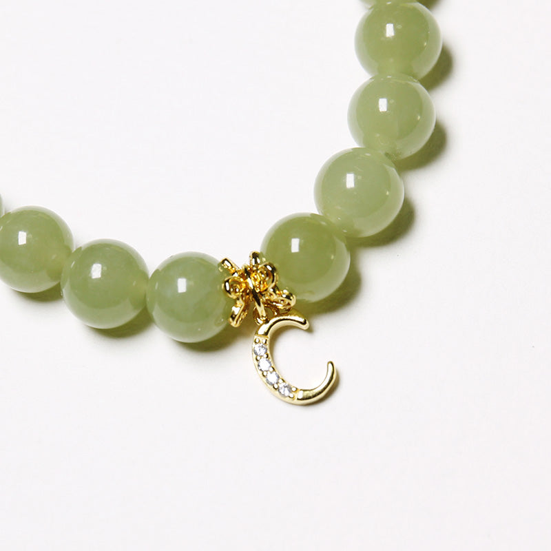 Custom Hetian Jade Bracelet with Silver Letter Charm for Women