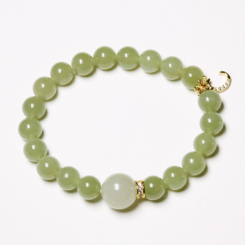Custom Hetian Jade Bracelet with Silver Letter Charm for Women