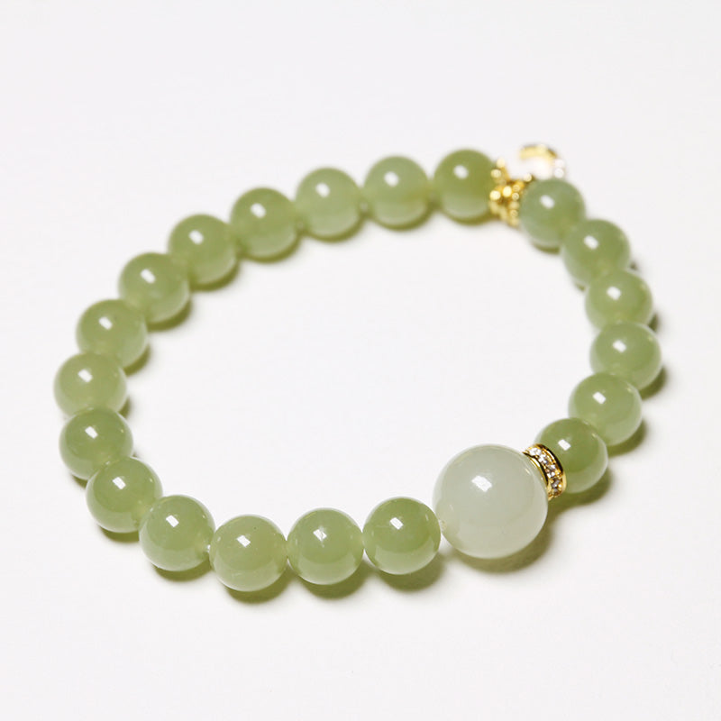 Custom Hetian Jade Bracelet with Silver Letter Charm for Women