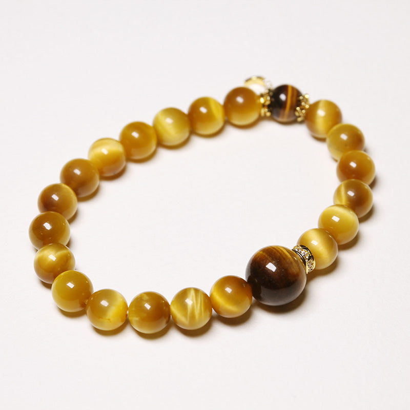 Custom Tiger’s Eye Bracelet with Silver Letter Charm for Women