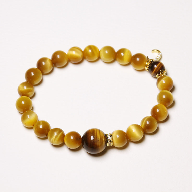 Custom Tiger’s Eye Bracelet with Silver Letter Charm for Women