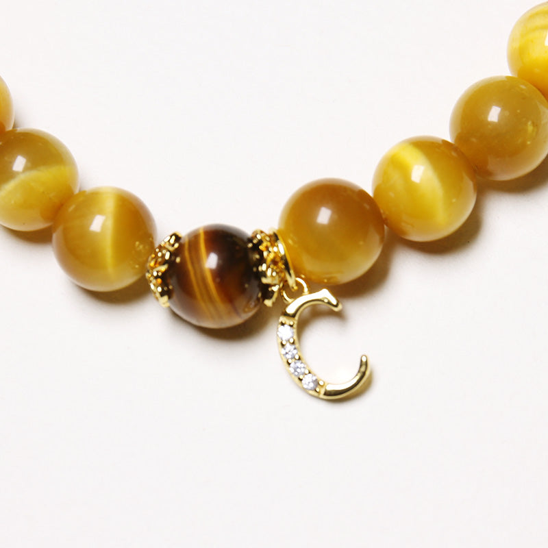 Custom Tiger’s Eye Bracelet with Silver Letter Charm for Women
