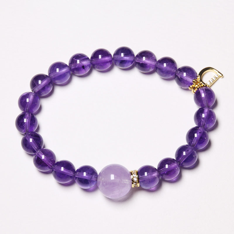 Custom Premium Amethyst Bracelet with Silver Letter Charm for Women