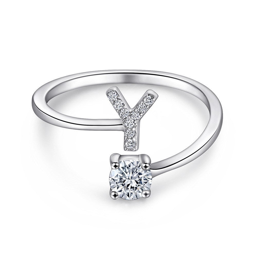 S925 Silver Sterling Letter A-Z Open Ring for Women