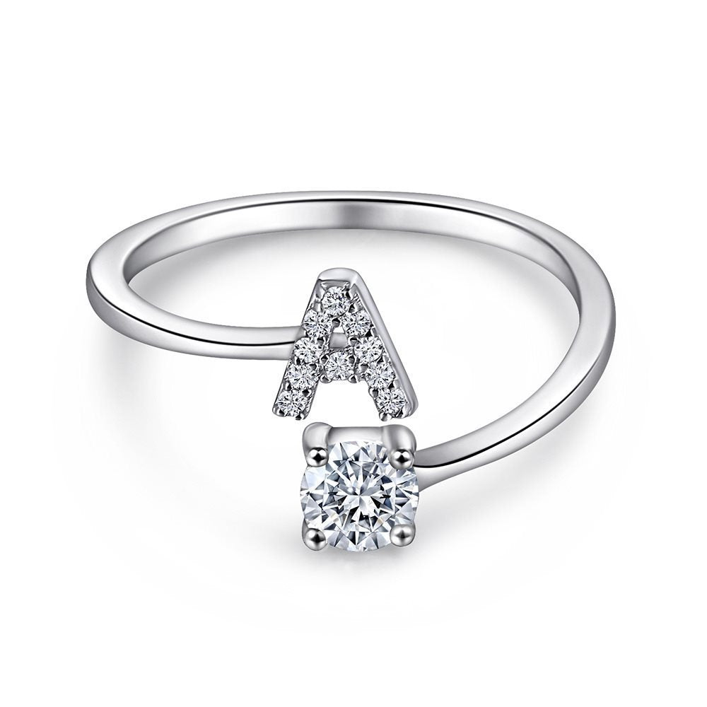 S925 Silver Sterling Letter A-Z Open Ring for Women