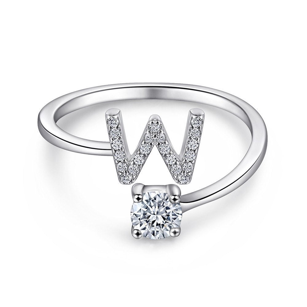 S925 Silver Sterling Letter A-Z Open Ring for Women