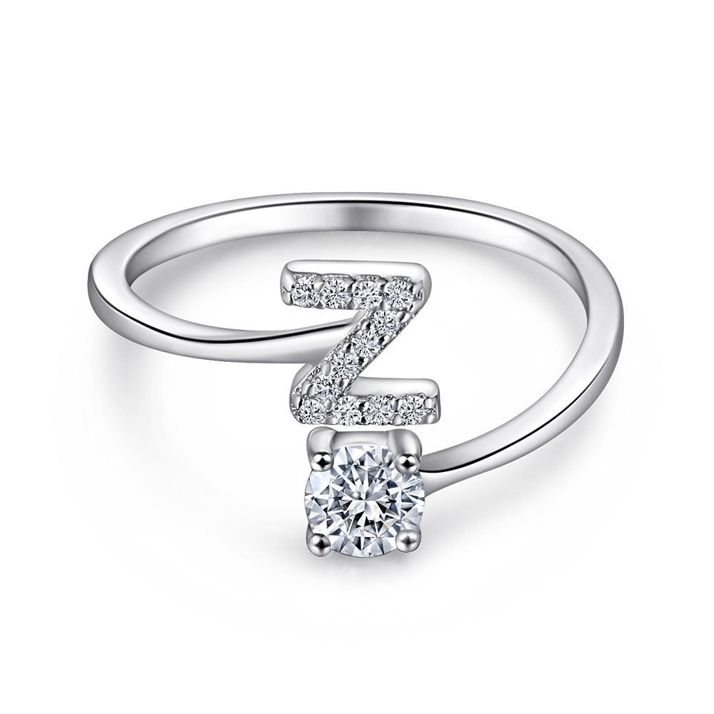 S925 Silver Sterling Letter A-Z Open Ring for Women