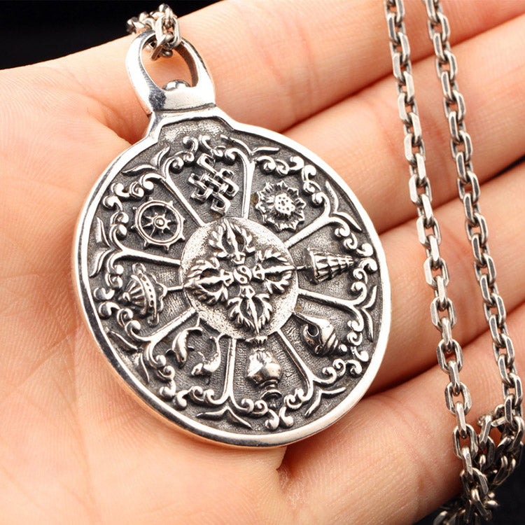 Handcrafted Tibetan Nine Palaces and Eight Trigrams S925 Sterling Silver Pendant