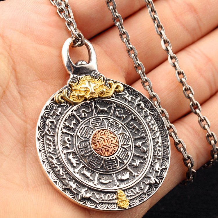 Handcrafted Tibetan Nine Palaces and Eight Trigrams S925 Sterling Silver Pendant