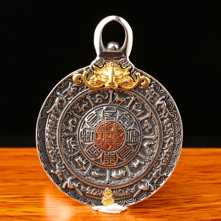 Handcrafted Tibetan Nine Palaces and Eight Trigrams S925 Sterling Silver Pendant