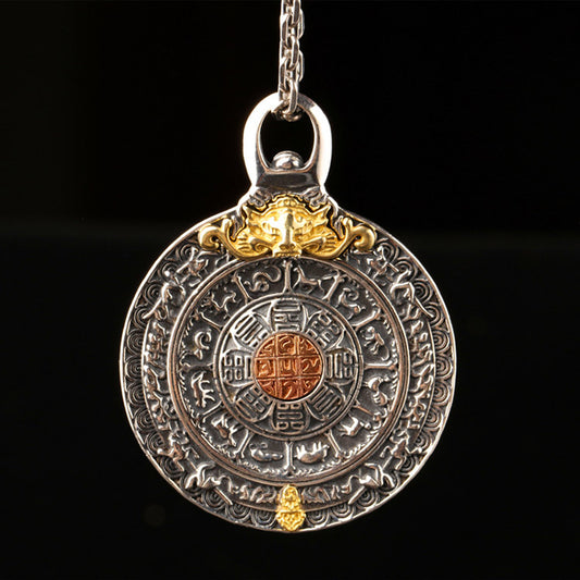 Handcrafted Tibetan Nine Palaces and Eight Trigrams S925 Sterling Silver Pendant