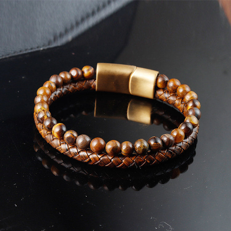 Tiger Stone Multi-layer Woven Bracelet for Men