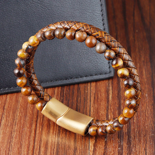 Tiger Stone Multi-layer Woven Bracelet for Men