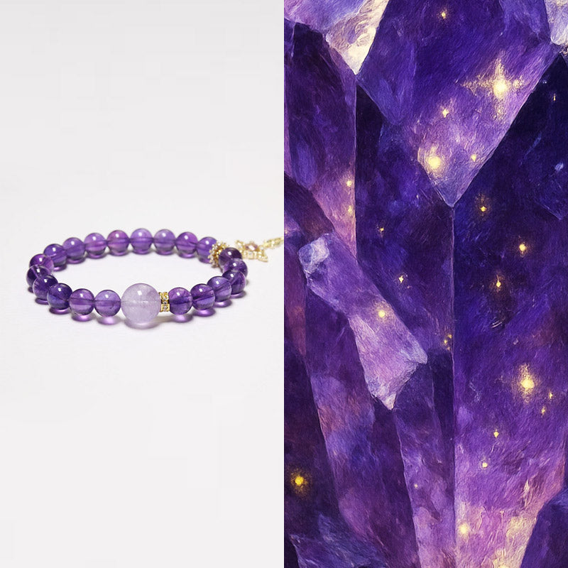 Fire Balance – Personalised Premium Amethyst Bracelet with Birthstone in Silver Cross