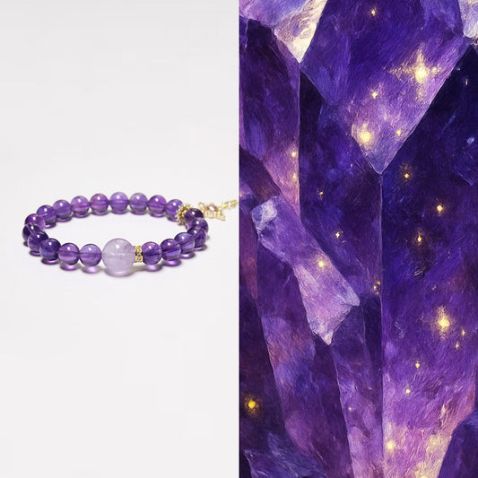 Fire Balance – Personalised Premium Amethyst Bracelet with Birthstone in Silver Cross