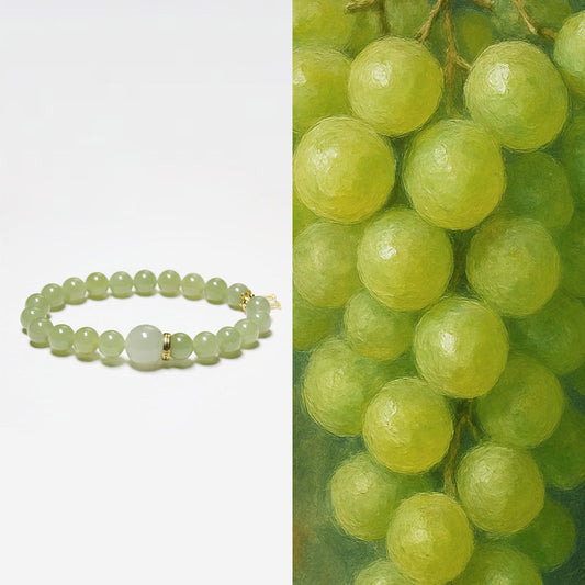 Wood Energy - Personalised Grape Green Hetian Jade Bracelet with Zodiac Sign & Name Initial