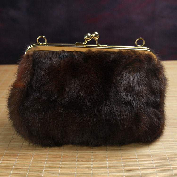 Handmade Luxury Fur Handbag for Women Mink Fur 7.9’’ * 5.1’’ * 3.1’