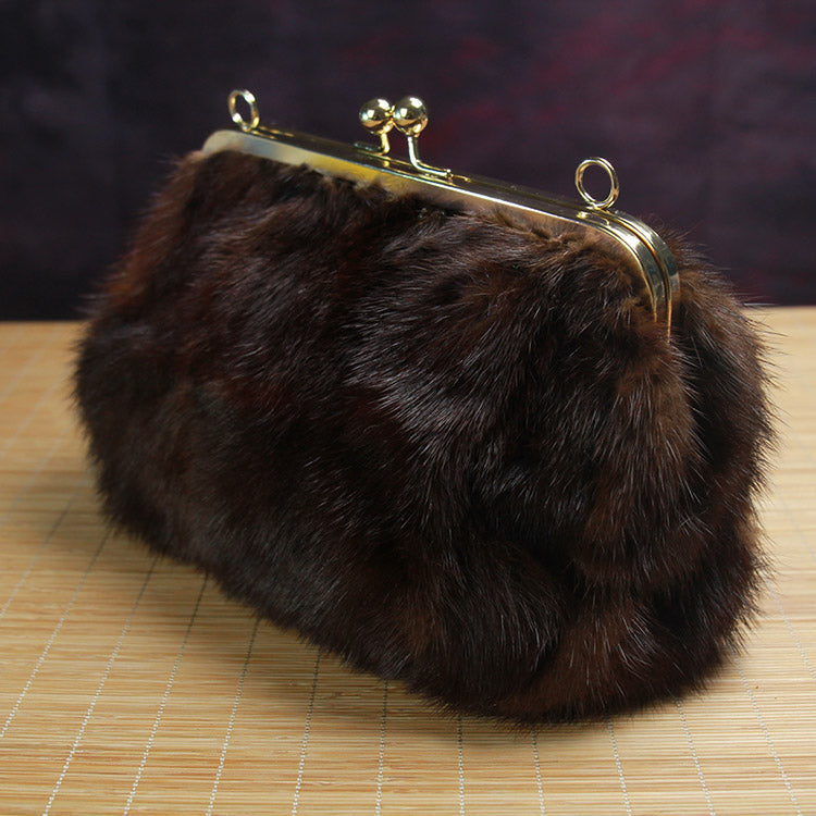 Handmade Luxury Fur Handbag for Women Mink Fur 7.9’’ * 5.1’’ * 3.1’