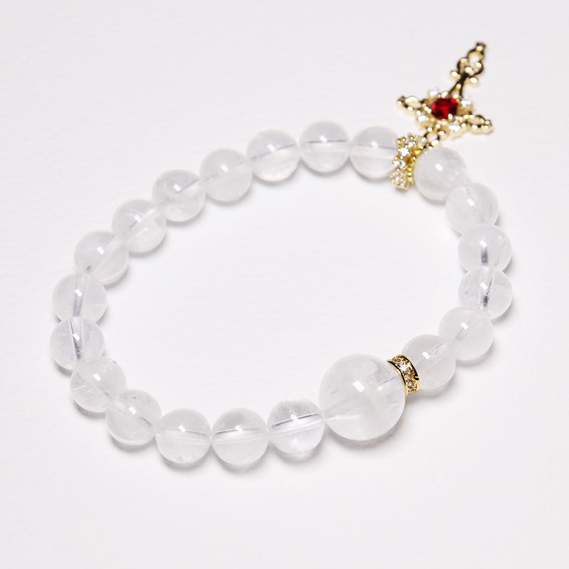 Metal Energy - Personalised White Phantom Crystal Bracelet for Women with Birthstone Sealed in Silver Cross Charm