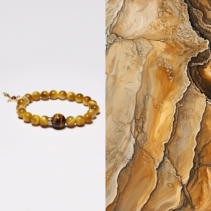 Earth Energy - Personalized Tiger’s Eye Bracelet for Women with Birthstone Sealed in Silver Cross Charm