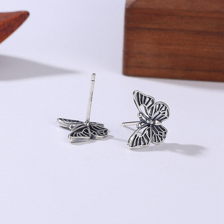 Handcrafted S925 Sterling Silver Butterfly Stud Earrings