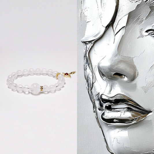 Metal Energy - Personalised White Phantom Crystal Bracelet for Women with Birthstone Sealed in Silver Cross Charm