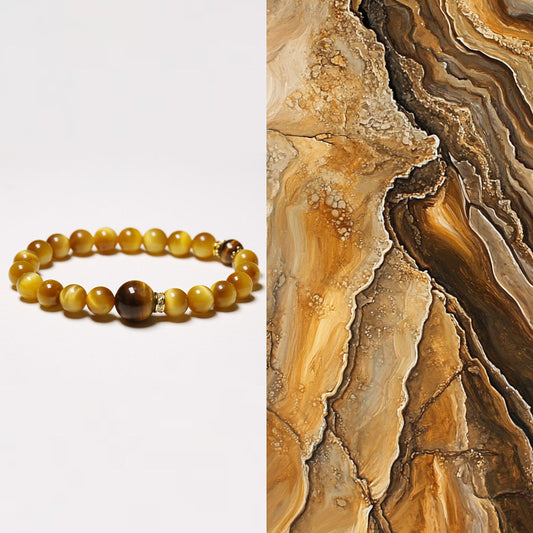 Custom Tiger’s Eye Bracelet with Silver Letter Charm for Women