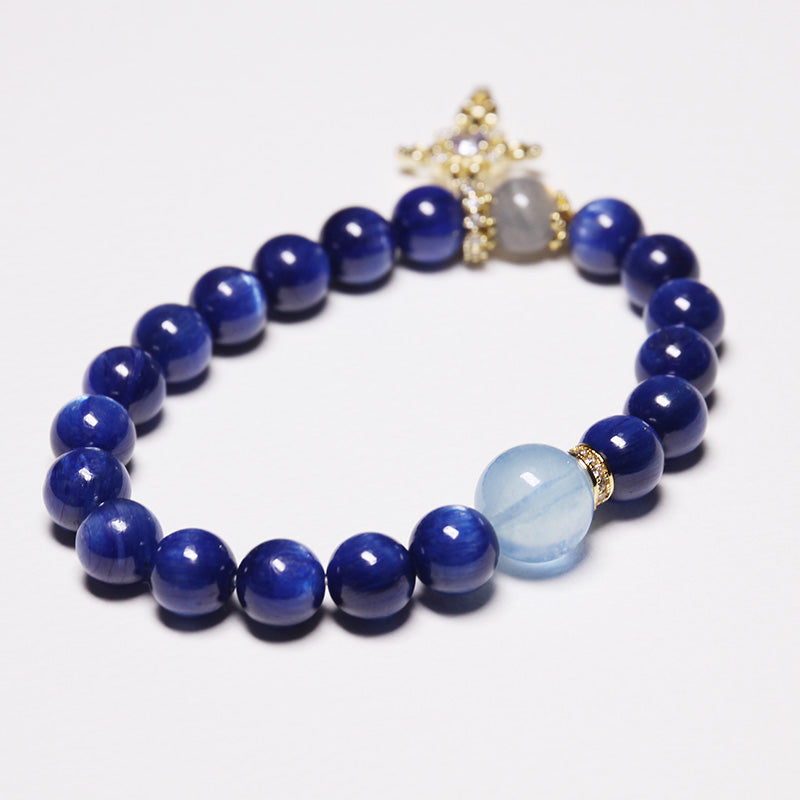 Water Balance - Personalised Kyanite, Aquamarine & Moonstone Bracelet with Birthstone in Silver Cross