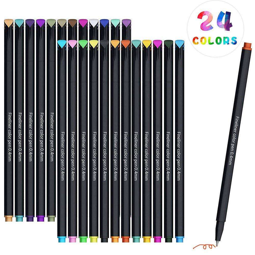 24 Pcs Planner Pens Colored Pens Set with 24 Colors Fineliner Color Pens 0.4mm Fine Tip Pen Drawing Journal Pens for Students Adults