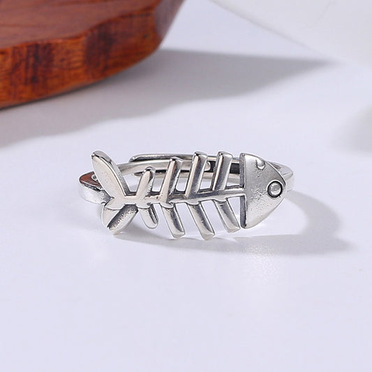 Handcrafted Fish Bone S925 Sterling Silver Adjustable Ring