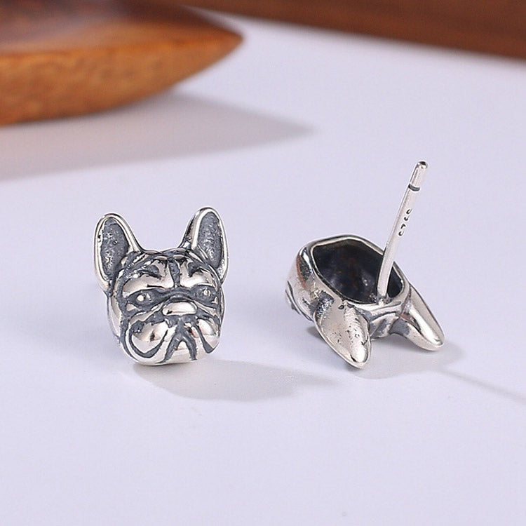 Handcrafted French Bulldog S925 Sterling Silver Stud Earrings