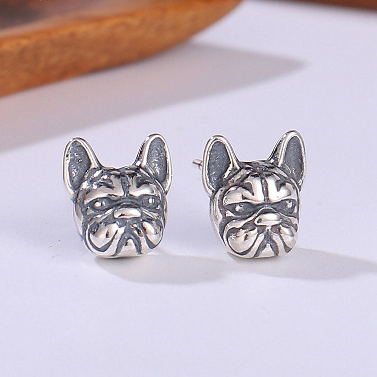 Handcrafted French Bulldog S925 Sterling Silver Stud Earrings