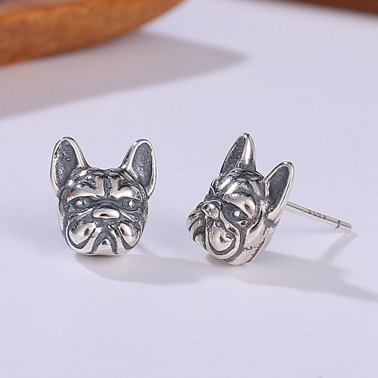 Handcrafted French Bulldog S925 Sterling Silver Stud Earrings