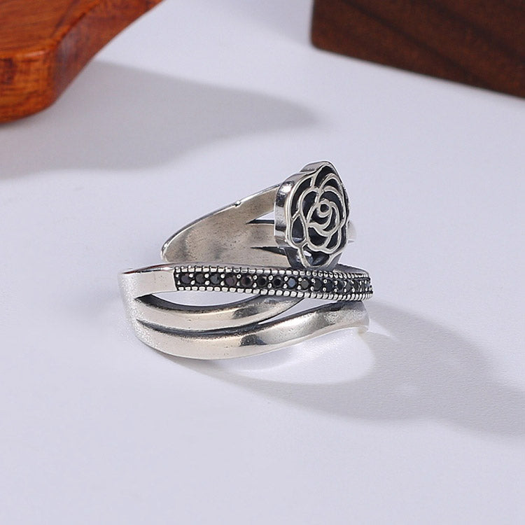 Handcrafted Rose S925 Sterling Silver Ring Adjustable