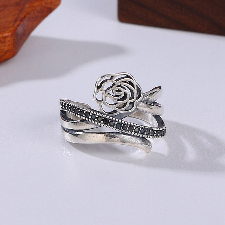 Handcrafted Rose S925 Sterling Silver Ring Adjustable