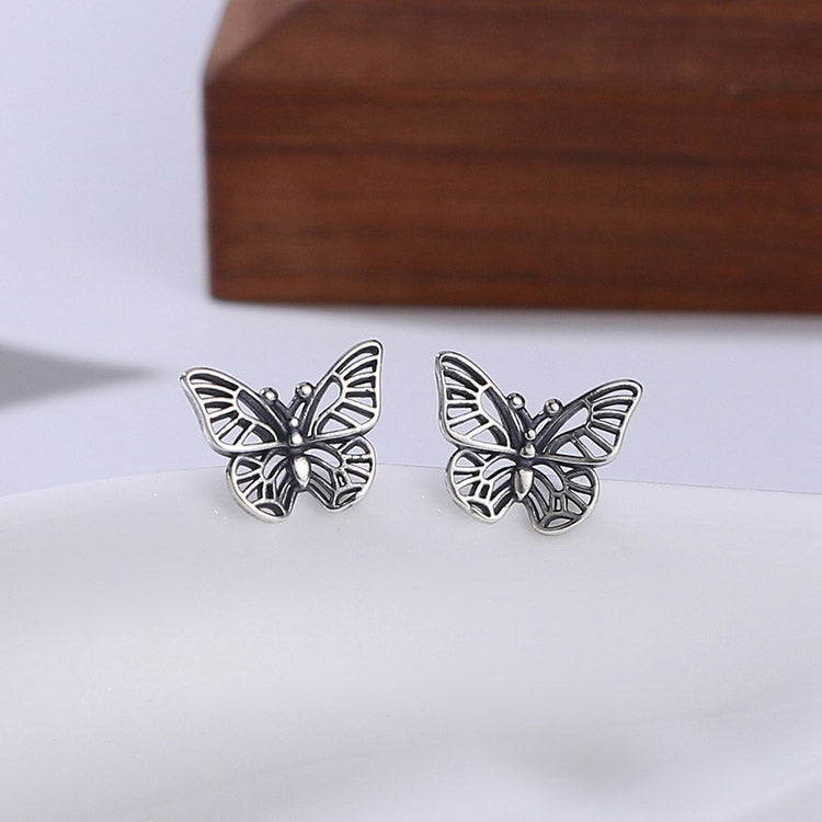 Handcrafted S925 Sterling Silver Butterfly Stud Earrings