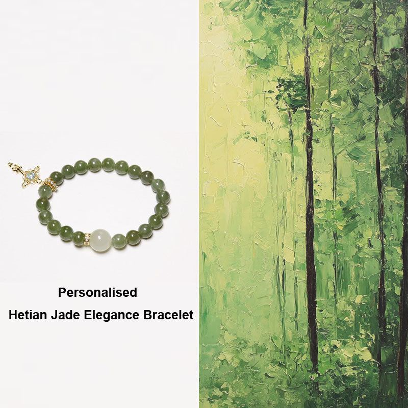 Wood Balance - Personalized Premium Hetian Jade Bracelet with Birthstone Cross Charm