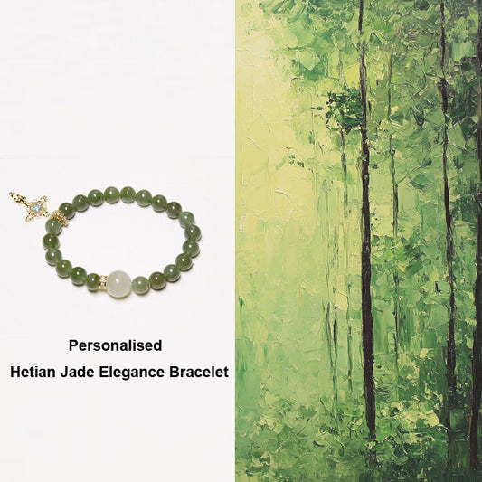 Wood Balance - Personalized Premium Hetian Jade Bracelet with Birthstone Cross Charm