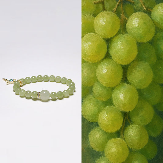 Wood Energy - Personalised Grape Green Hetian Jade Bracelet with Silver Cross Birthstone Charm