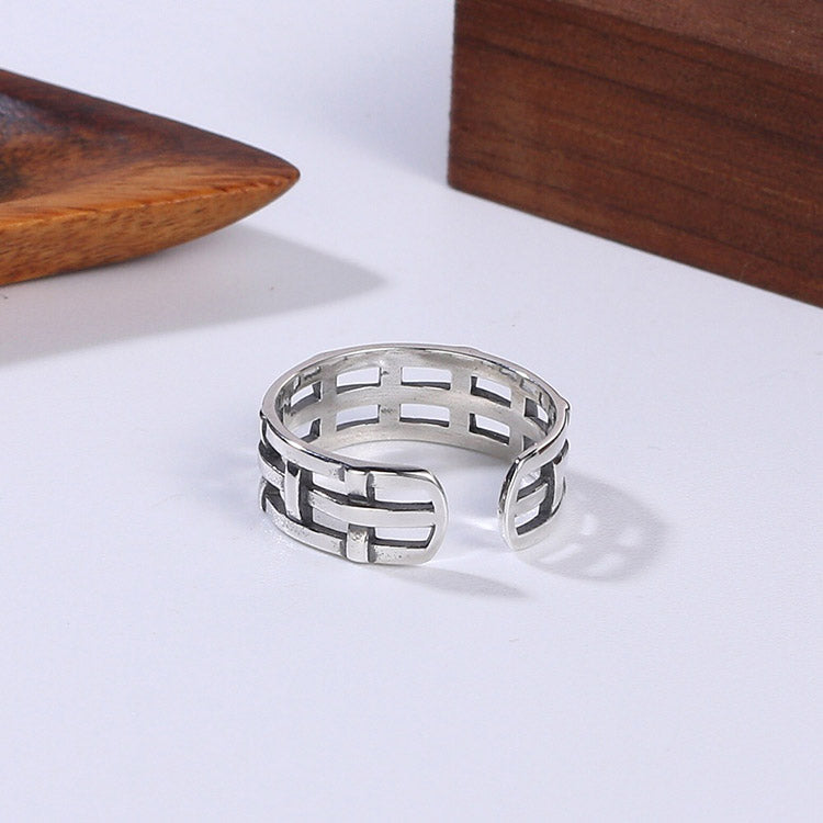 Handcrafted Woven Chain S925 Sterling Silver Adjustable Ring