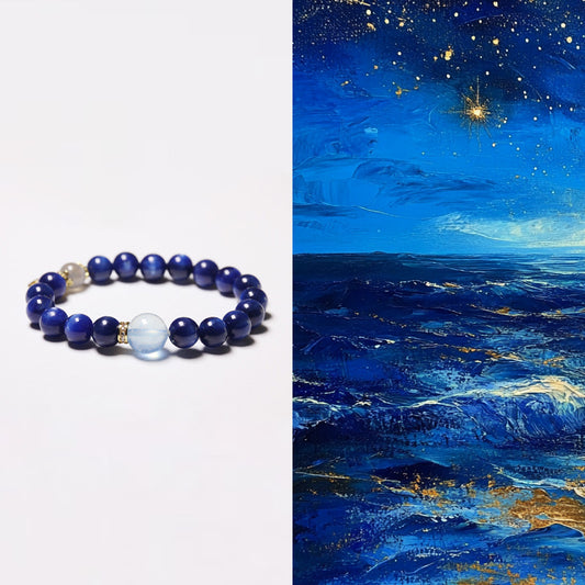 Custom Premium Kyanite, Aquamarine & Moonstone Bracelet Crystal Bracelet with Silver Letter Charm for Women