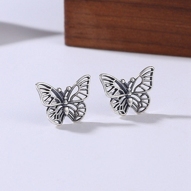 Handcrafted S925 Sterling Silver Butterfly Stud Earrings