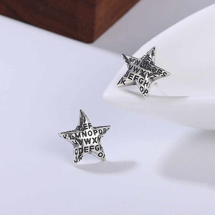 Handcrafted English Letter Star S925 Sterling Silver Stud Earrings