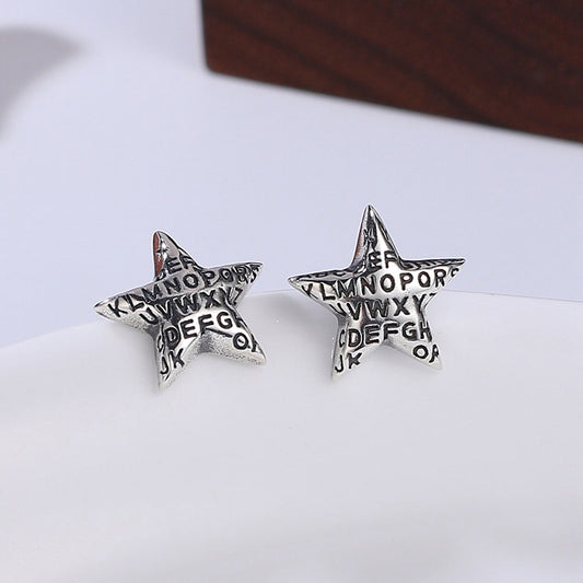 Handcrafted English Letter Star S925 Sterling Silver Stud Earrings