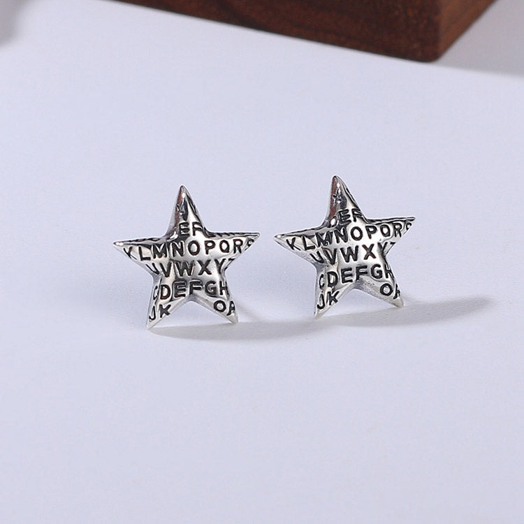 Handcrafted English Letter Star S925 Sterling Silver Stud Earrings